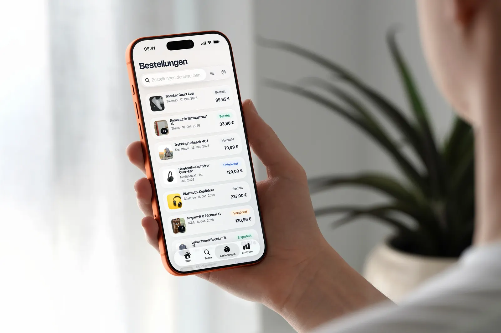 Bestellliste in der trok-App mit Artikeln, Händlern, Preisen und Status